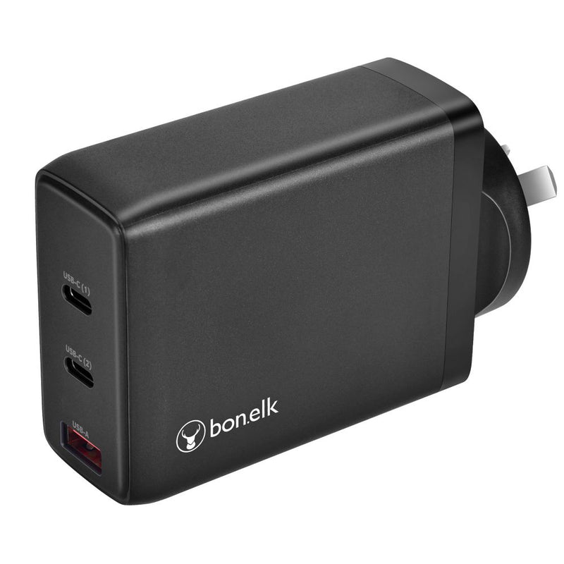 Bonelk 100W PD GaN Wall Charger, 2 x USB-C / 1 x USB-A -  Black 