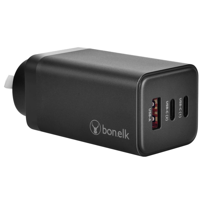 Bonelk Eco Series 65W PD Wall Charger, 3 x USB-C - Black 