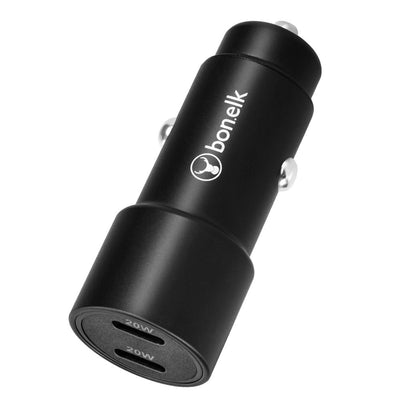 Bonelk Eco Series 38W PD Dual USB-C Car Charger - Black 