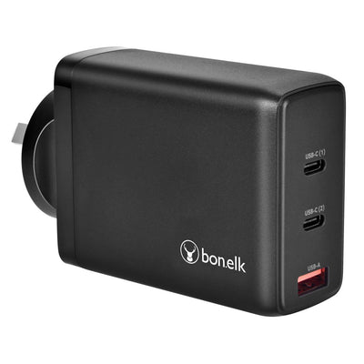 Bonelk 100W PD GaN Wall Charger, 2 x USB-C / 1 x USB-A -  Black 